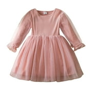 Kids Fall Clothes Girl's Christmas Fall and Winter Bubble Long Sleeved Mesh Dress Princess Dresses for Casual Soft Comfortable Clothing4 YearsPink